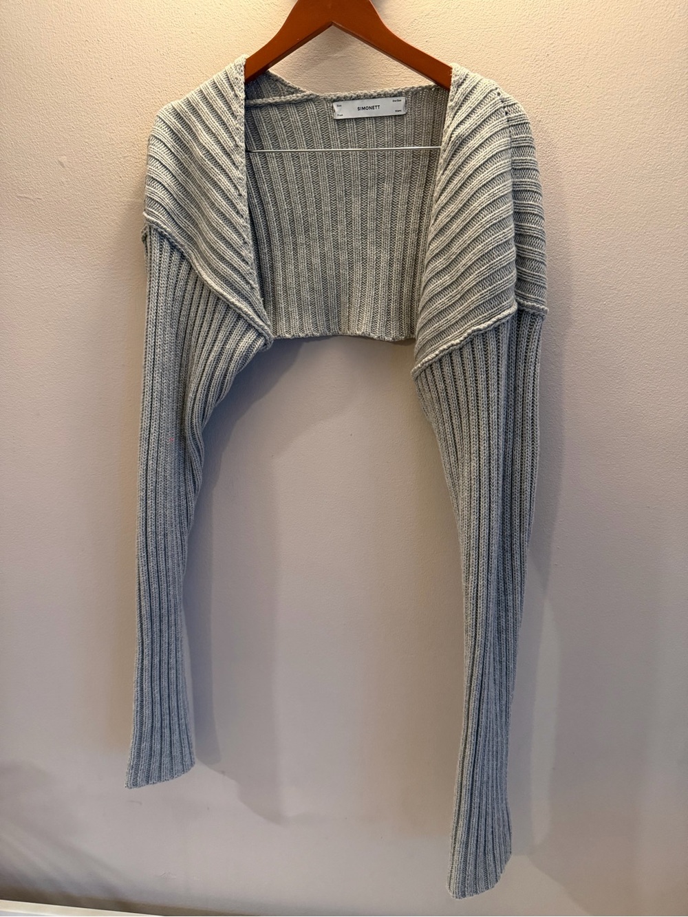 Simonett Nanu‎ Bolero Shrug Grey Ribbed Knit Cropped Sweater One Size